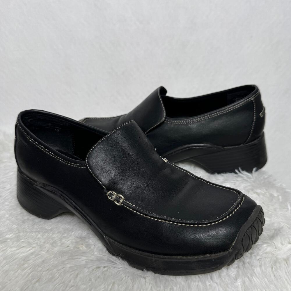 Vintage 1990s Steve Madden P-Klout Black Leather Chunky Loafers Y2K Size 10